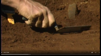 Fig. 3. One of several featured close-ups of archaeologists at work (Ross 2004, 4’20”).